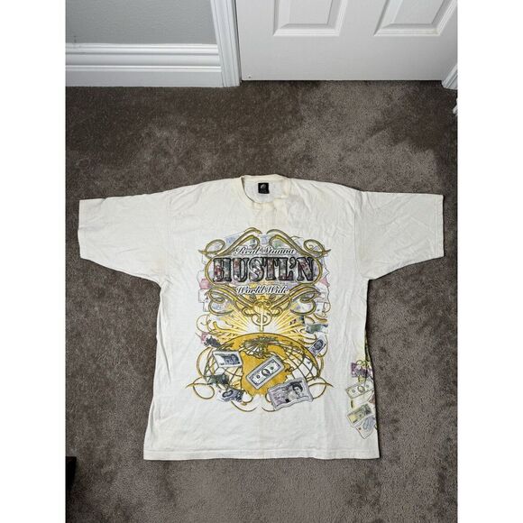 Vintage Mens Tshitr FUYA Real World Hustler white and gold tee Skateboard Sz 3XL - Picture 1 of 11